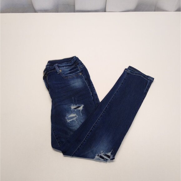 Maurices Distressed Skinny Jean M-Short Blue Denim Ripped Details Cotton Spandex - Picture 3 of 9